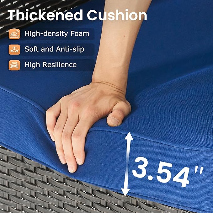5 PCS Outdoor Patio Furniture Sets,Wicker Weather Resistant Patio Conversation Set with Comfy Cushions,Modular L Shaped Sofa with Coffee Table for Yard Backyard Porch Garden Poolside,Navy Blue