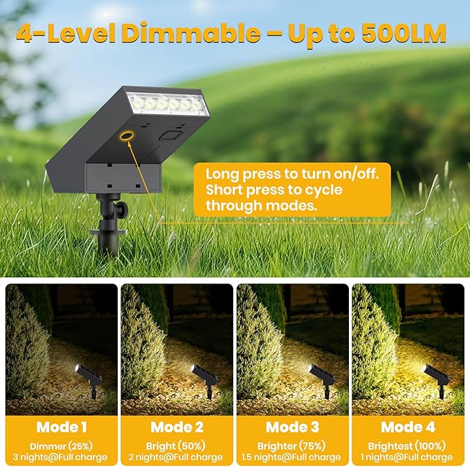 SOTTLOT Solar Landscape Lights Outdoor, 3000K Dimmable Solar Pathway Lights, 500LM Solars Spot Light IP65 Waterproof for Walkway Lawn Yard, 2pcs