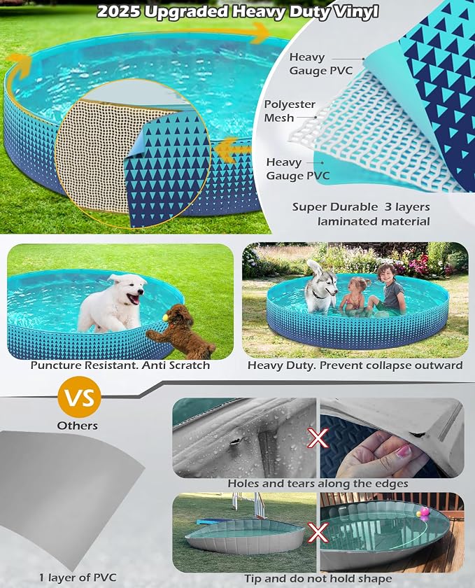 Jasonwell Foldable Dog Kiddie Pool - Hard Plastic Kids Paddling Pool Toddler Baby Swimming Pools for Backyard Collapsible Whelping Box Pet Doggie Cats Wading Pools Bathtub for Puppy Large Dogs 79In,G