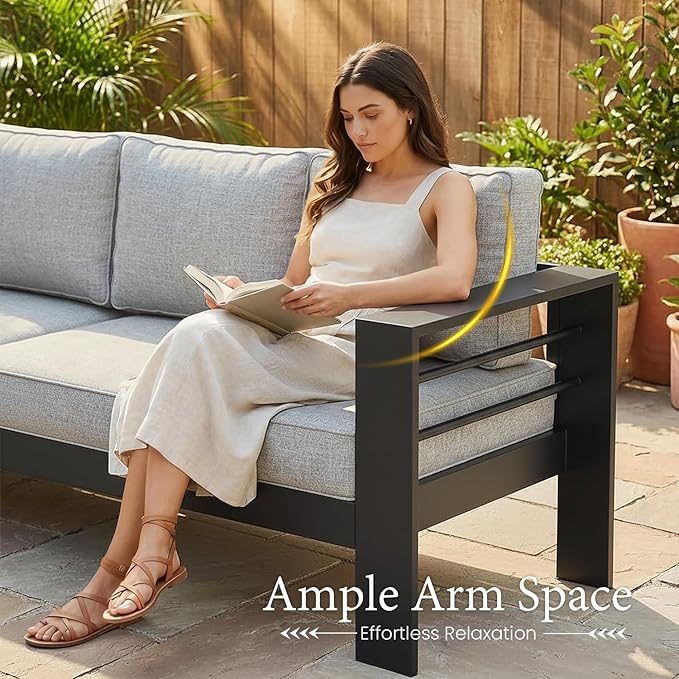 LayinSun Outdoor Aluminum Furniture Set, 5 Pieces Patio Sectional Conversation Chat Sofa Modern Seating Set with Coffee Table