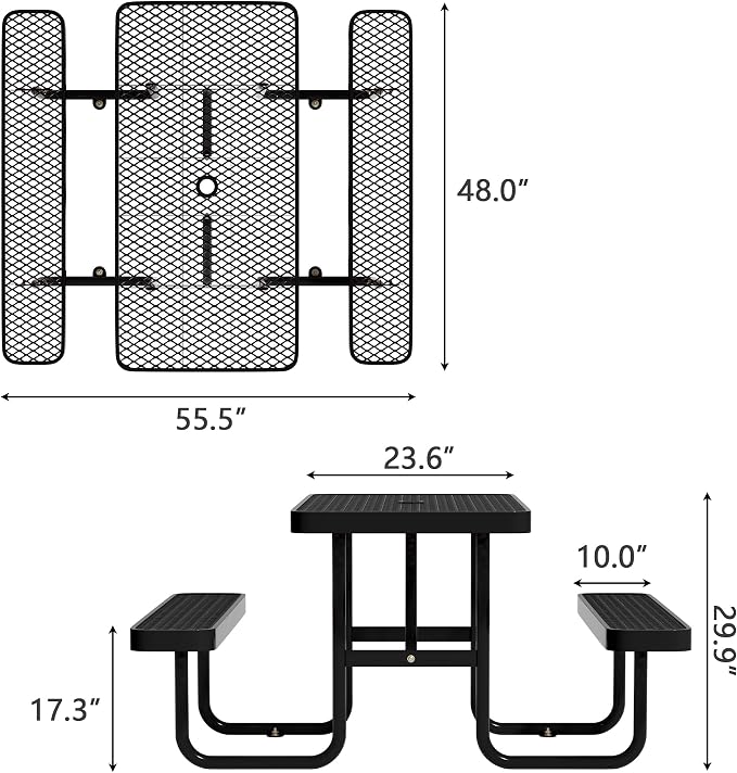 4FT & 6FT Outdoor Picnic Table, Rectangle Metal Picnic Table with Benches, Heavy-Duty Steel for Patio Garden Park Camping - Commercial & Residential Use, Weather Resistant, Easy Assembly (4FT)