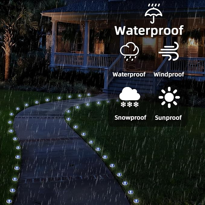30 LED Solar Ground Lights Outdoor, Waterproof Solar Pathway Lights, LED Landscape Lighting for Garden, Patio, Driveway, Walkway - White