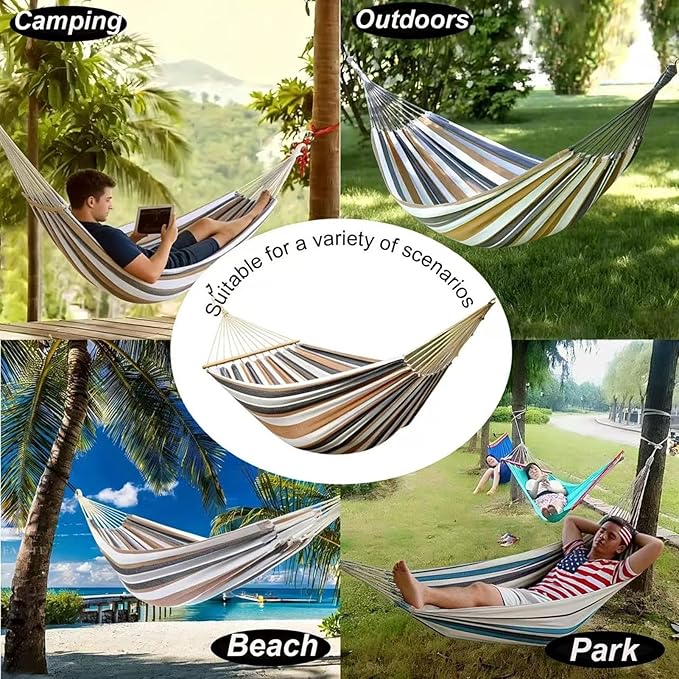 Camping Hammock with Tree Straps,SPortable Canvas Hammocks with Carry Bag 440lbs Portable Hammock Without Stand for Backyard Outdoor Indoor Hiking Beach Patio