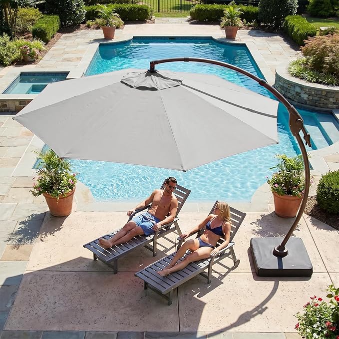 Cantilever Umbrella with Heavy-Duty Base, Outdoor Large Round Aluminum Offset Umbrella for Patio Garden Backyard, UV-Resistant Waterproof Canopy, 360° Rotation & Tilt Adjustment