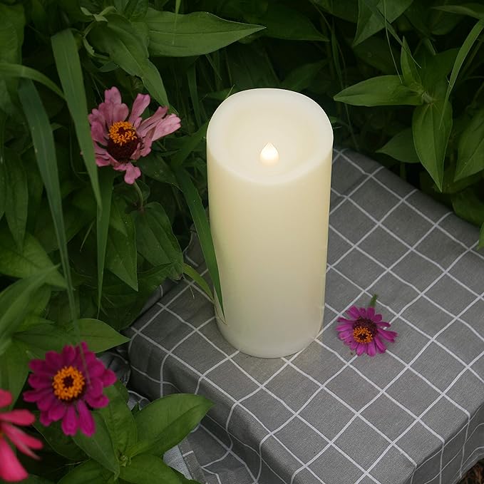 Outdoor Waterproof Large Led Flameless Candles with Remote Timer Long Lasting Battery Operated Plastic Electric Resin Pillar Candles for Home Garden Patio Xmas Wedding Party Decorations 4”X10” 2 Pack
