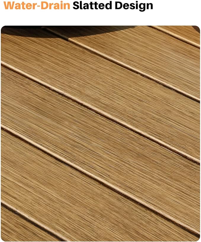 Outdoor Dining Table for 8, Never-Rust Aluminum Patio Dining Table, 82"×35" Large Rectangle Patio Table with Umbrella Hole, Outdoor Table with Wood-Like Texture for Commercial, Backyard, Teak