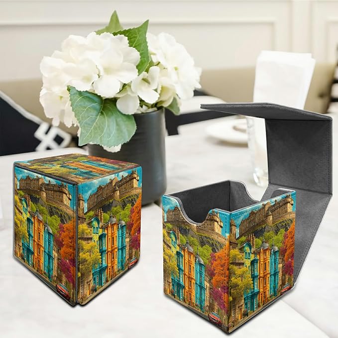 Castle Maple Tree Card Deck Box for MTG, Personalized Card Storage Case Fits 120+ Sleeved Cards, Premium Leather TCG Box with Strong Magnetic Closure for Magic, CCG, PTCG, Baseball Cards