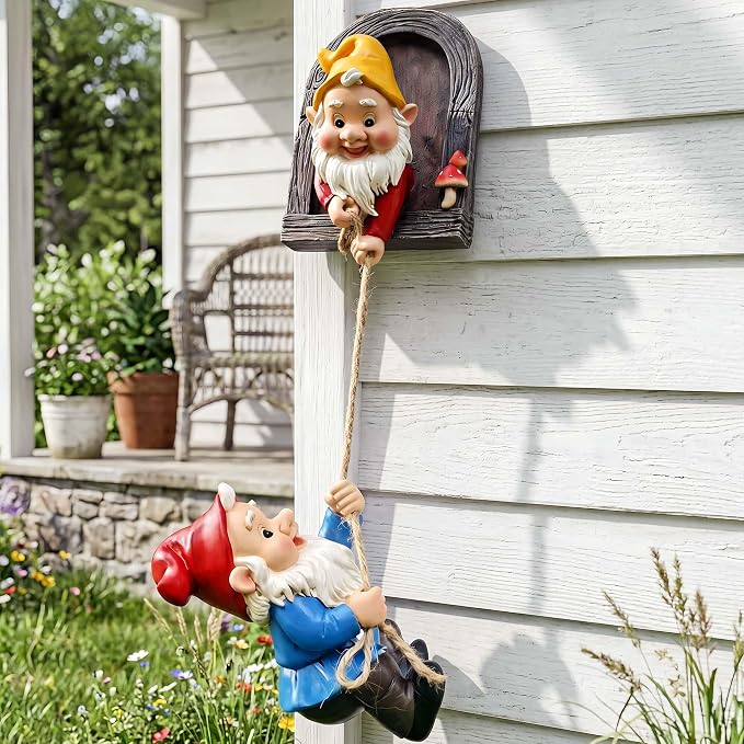 Real Gnome Statue, Garden Climbing Elves Sculpture, Outdoor Fairy Door Figurines, Fairy Hanging Decor, Tree Hugger Perfect for Garden Lovers Lawn, Patio,Yard Decor,Tree Peeker (2Pcs)