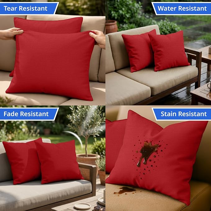 Covers & All Sunbrella Throw Pillows Set of 2, 20 x 20 Inch Square Outdoor & Indoor Cushions with Insert, Fade & UV Resistant Fabric (Canvas Jockey Red)