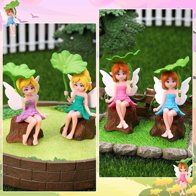 10 PCS Fairy Garden Accessories Included Miniature Table and Chairs Set White Mini Fence Tiny Fairies Figurines Fairy, Garden Furniture Ornaments Kit for Craft Dollhouse Outdoor Decoration
