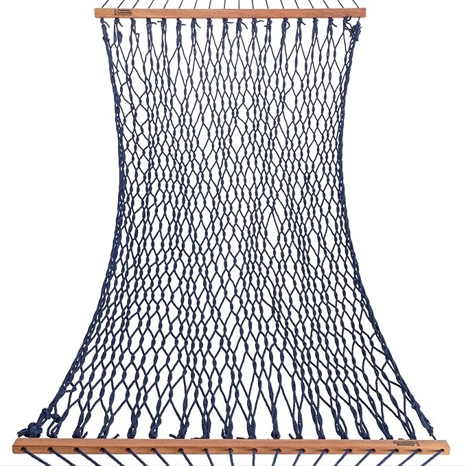 Hatteras Hammocks Small Navy DuraCord Rope Hammock – 11 ft. x 45 in., 450 lb Capacity, Cumaru Spreader Bar, Zinc-Plated Hardware, Handcrafted in The USA