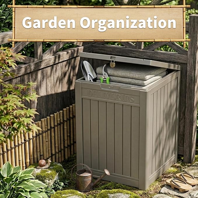Package Delivery Box, Lockable Resin Outdoor Package, Waterproof Deck Box for Porches, Patios, Indoor & Outdoor Use (57 Gallon, Grey)