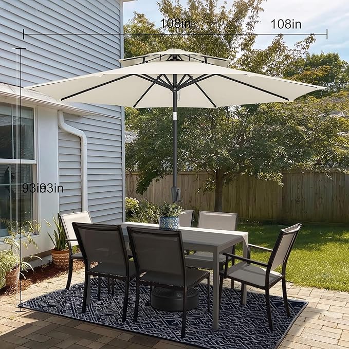 9ft Outdoor Patio Umbrella - 2-Tier Table Umbrella Waterproof UV Protection, Sombrillas de Patio with Push Button Tilt, Sun Umbrella for Pool, Porch, Garden, Backyard (Ivory)
