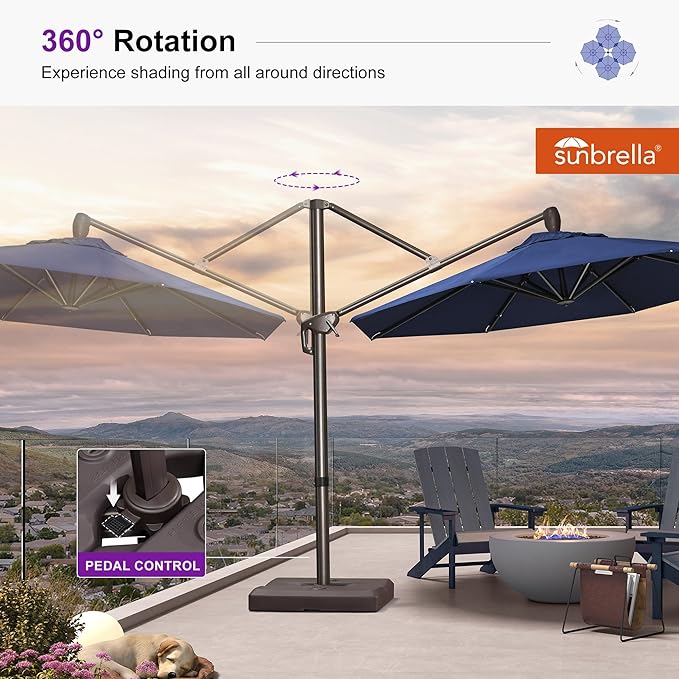 PURPLE LEAF 10' X 10' Cantilever Patio Umbrella with 360-degree Rotation Aluminum Round Outdoor Offset Hanging Umbrella for Patio Pool, Spectrum Indigo