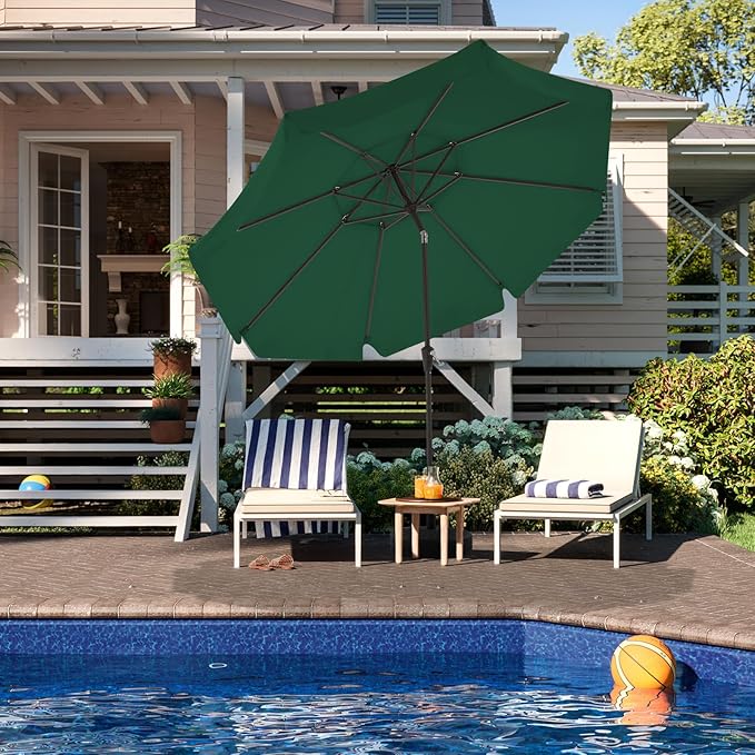 JEAREY 9' 2-Tiers Patio Umbrellas Outdoor Market Table Umbrella w/Push Button Tilt/Crank, 8 Sturdy Ribs, UV Protection Waterproof Sunproof(Dark Green)