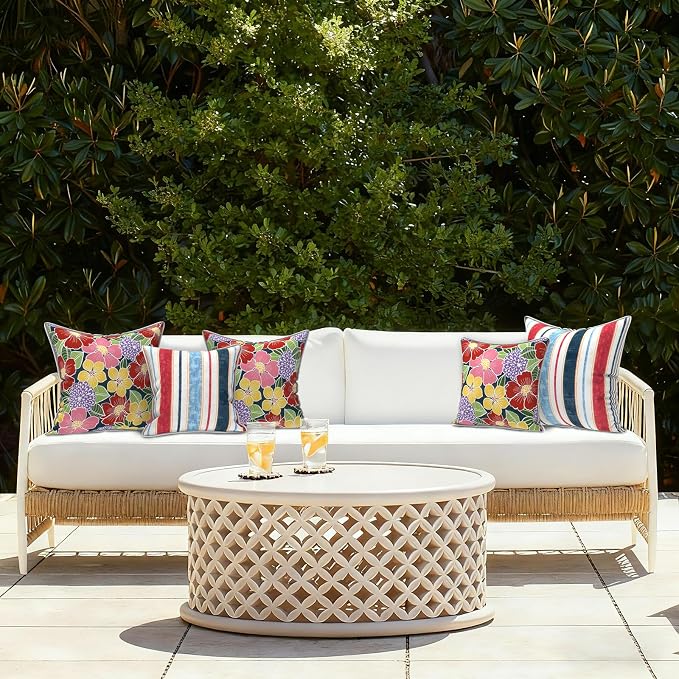 LVTXIII Outdoor/Indoor Pillow Covers, Patio Fade Resistant Throw Pillow Covers ONLY, Waterproof Farmhouse Accent Cushion Cases for Sofa Patio Couch Decoration 18"x18" Set of 2, Flower Bloom