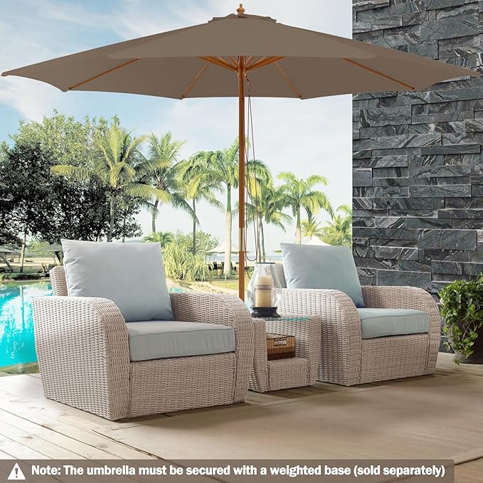 Giantex 10FT Patio Umbrella, Outdoor Table Market Umbrella with 8 Bamboo Ribs, Pulley Lift and Ventilation Hole, Outdoor Sunshade Umbrella for Poolside Backyard Beach