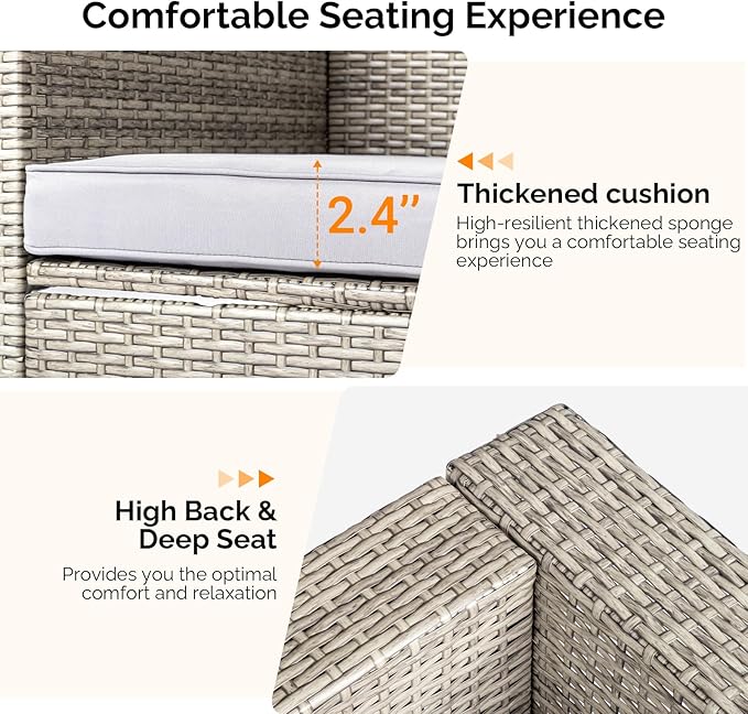 VINGLI 6 Pieces Wicker Patio Furniture Set, Outdoor Sectional Furniture Patio Conversation Set Space-Saving Design with Ottomans and Coffee Table for Garden,Poolside, Backyard(Grey)