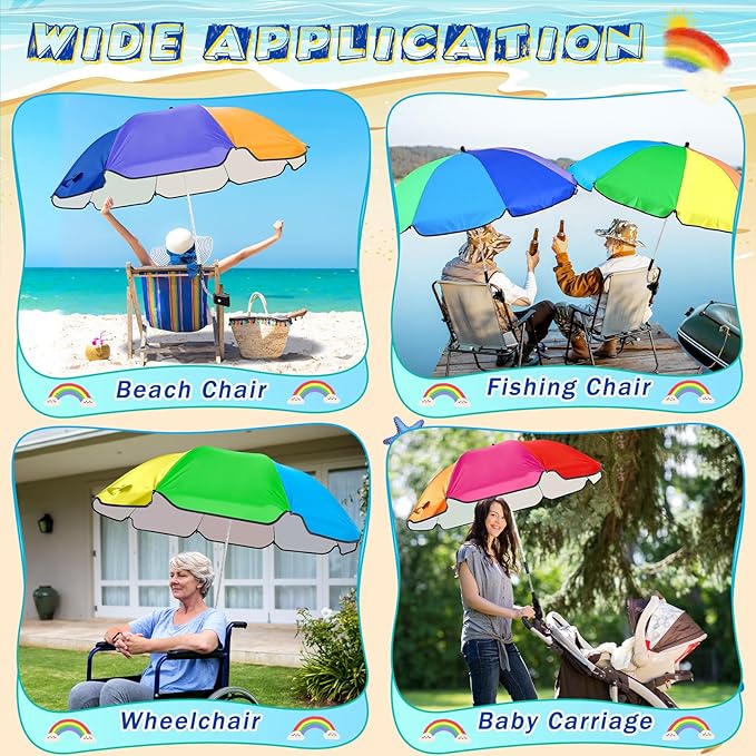 Buryeah 2 Pcs Beach Chair Umbrella Automatic with Universal Adjustable Clamp 44" UPF 50+ Portable Clamp on Beach Chair for Wheelchair Patio Golf Carts Camping