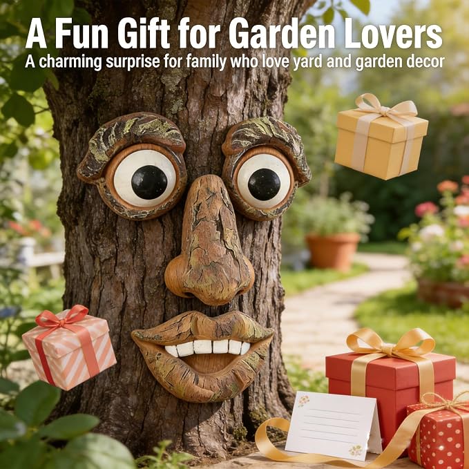 Tree Faces Decor Outdoor, Large Whimsical Old Man Tree Hugger Statues, Resin Tree Art for Garden Yard Patio, Funny Tree Peeker Sculptures for Halloween Easter (C)