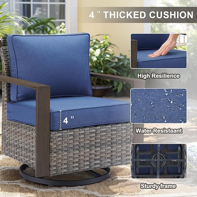 Belord 6 Piece Outdoor Patio Furniture Set with Propane Fire Pit Table, Wicker Patio Conversation Set with 2 Swivel Rocker Chairs Rattan Sofa and Removable 4" Thick Cushions for Deck Backyard