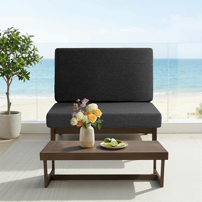 UIXE Wood Patio Furniture Sets, 2 Pieces All Weather Patio Loveseat Outdoor Sofa with Solid Wooden Coffee Table - Dark Gray