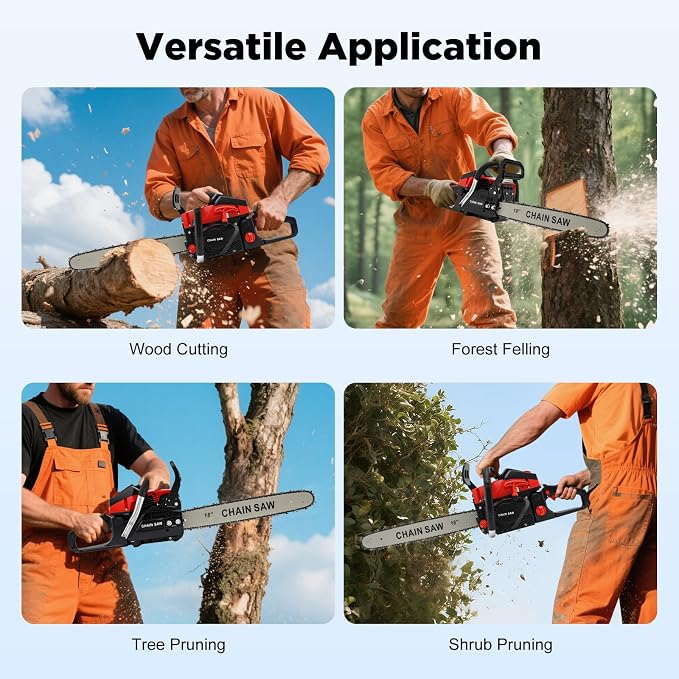 18 Inch Gas Chainsaw, 58CC Single Cylinder Gas Powered Chainsaw Portable 2-Stroke Handheld Gasoline Chain Saw CDI Ignition Diaphragm Carburetor 2800-11000 Rpm 35.04 x 7.87 x 10.23 Inch