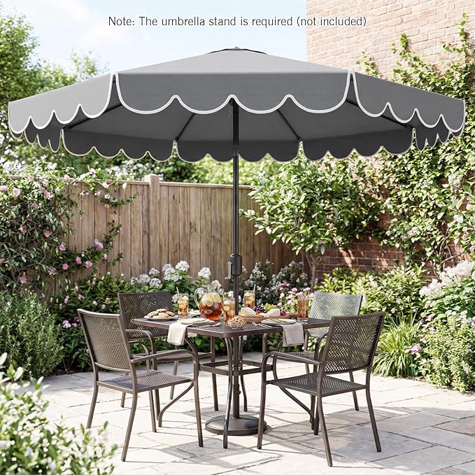RELAX4LIFE 10 FT Scalloped Patio Umbrella, Market Table Umbrella with Push Button Tilt, Crank, 8 Sturdy Metal Ribs, Vented Top, Sun-Protective Ruffled Canopy, Heavy-duty Outdoor Parasol for Garden Poolside Deck