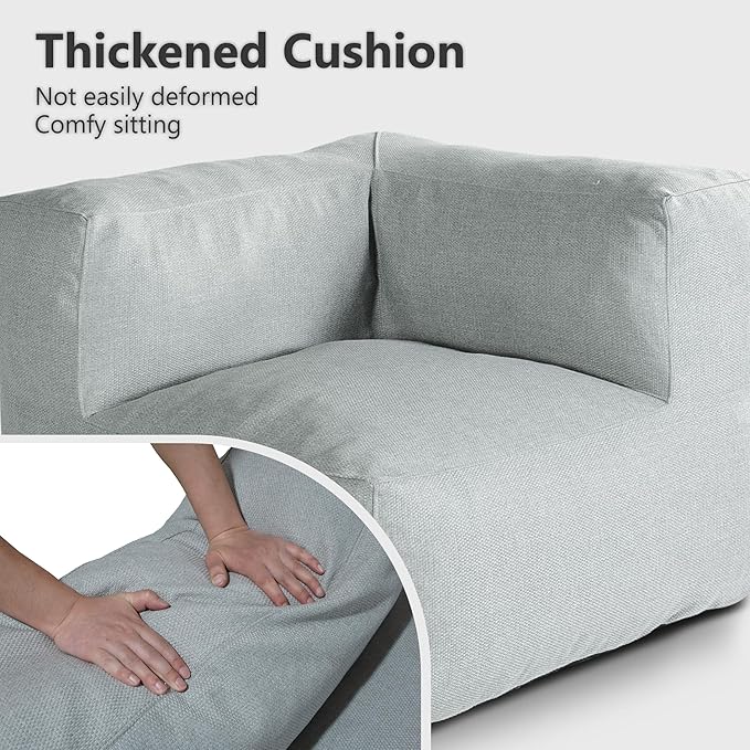 Patio Furniture Set, 5 Pcs Outdoor Conversation Set with Bean Bag Middle Chairs, Corner Chair, Ottomans, Modern Foam Couch Set for Garden, Deck, Balcony (5, Light Gray)