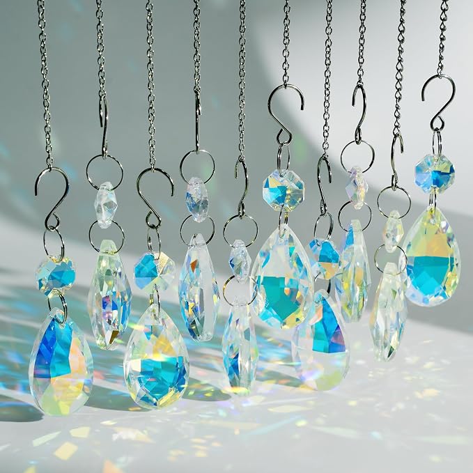 10pcs Crystal Sun Catcher 38mm Clear Teardrops Chandelier Parts Decor | Crystal Sun Catcher, 38mm Hanging Crystal, Chandelier Parts, Prism Pendants with Hook, Crystal Christmas Ornaments Home Decor