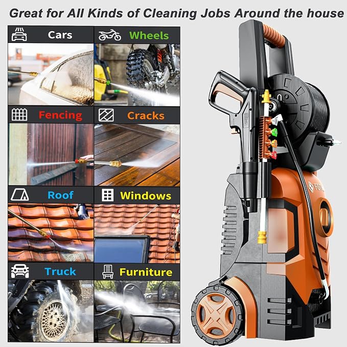 2026New Pressure Washer 4800PSI, 34" Tall, 4 Quick Connect Nozzles,Inlet Hose&Filter&500mlFoam Cannon for Cars/Fences/Driveways/Home Cleaning,Red