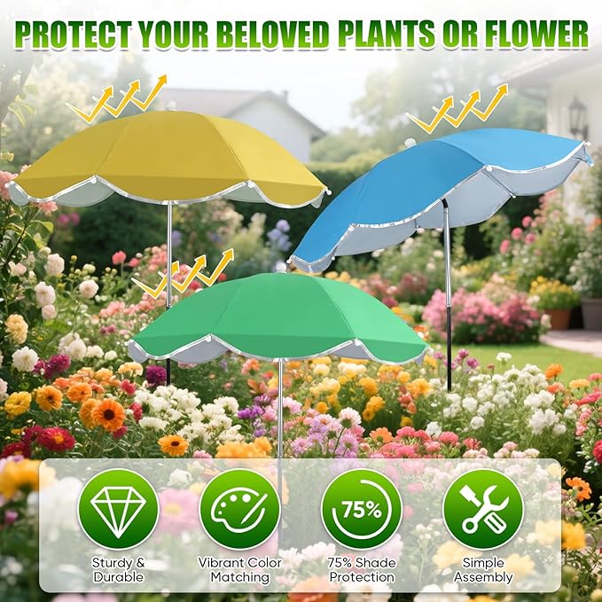 LCHUANG 4Pack Plant Umbrellas for Outdoor, 24inch Plant Shades for Outdoor with Durable 39.5'' High M-Shaped Plug for Stronger Wind Resistanc Flower, Potted, Garden Beds