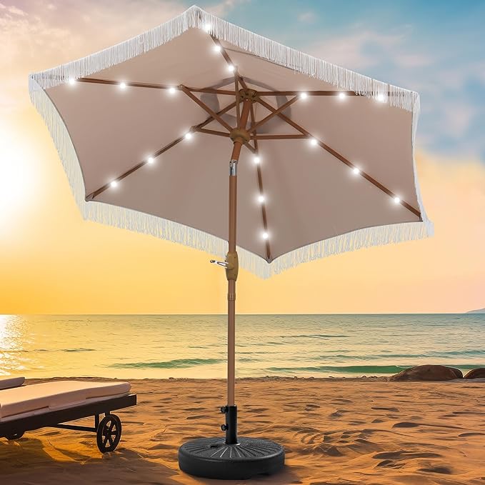 GDY 7.5FT Patio Umbrella Outdoor Table Umbrella(Optional with Light or Base), Market Umbrella with Crank for Garden, Lawn, Deck, Backyard & Pool