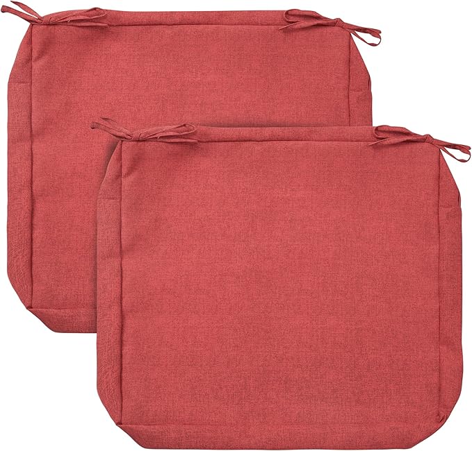 FUNHOME 2 Pack Outdoor Cushion Slipcovers 24" x 24" x 4", No Insert! Water-Resistant Patio Chair Seat Cushion Covers with Zipper and Tie, Replacement Cover Only(Sangria Red)