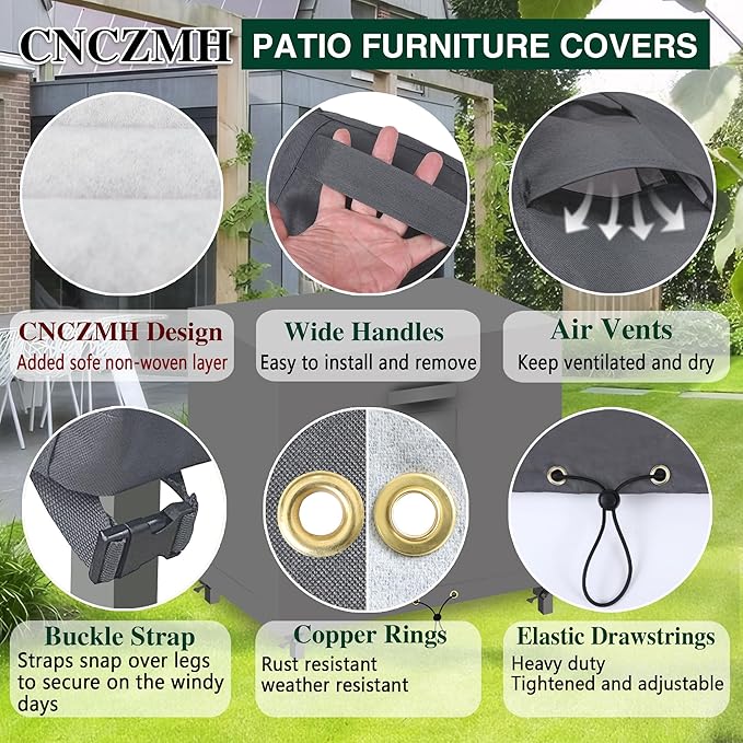 Heavy Duty Patio Furniture Covers Waterproof, 600D Outdoor Furniture Cover Waterproof for Sectional Sofa Couch, Outdoor Dining Table and Chair Set Covers 46''L x 25''W x 40''H, Grey