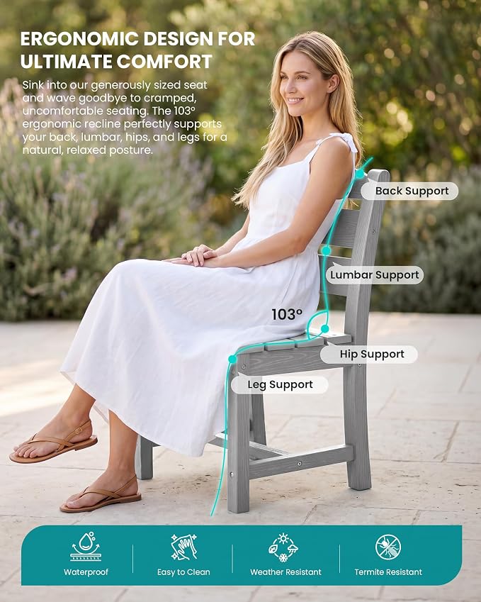 SERWALL Armless Outdoor Dining Cahir Set of 2, Light Gray | SERWALL All Weather Dining Chair Set of 2, Sliver Gray