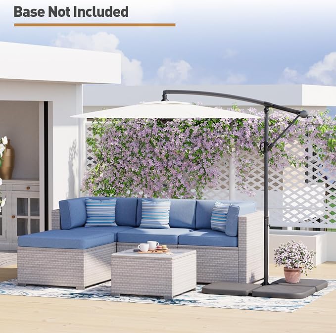COSIEST Offset Patio Umbrella, Cantilever Hanging Outdoor Umbrella w/360-degree Rotation, Handy Crank, UV/Waterproof Canopy, 6 Ribs for Market, Backyard, Poolside, Garden