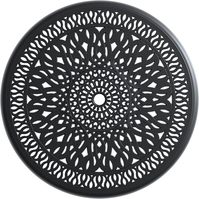 35.43" Round Cast Aluminum Patio Dining Table with Umbrella Hole, Weather-Resistant Black Frame, 160lbs Capacity, Easy Assembly for Outdoor Gatherings