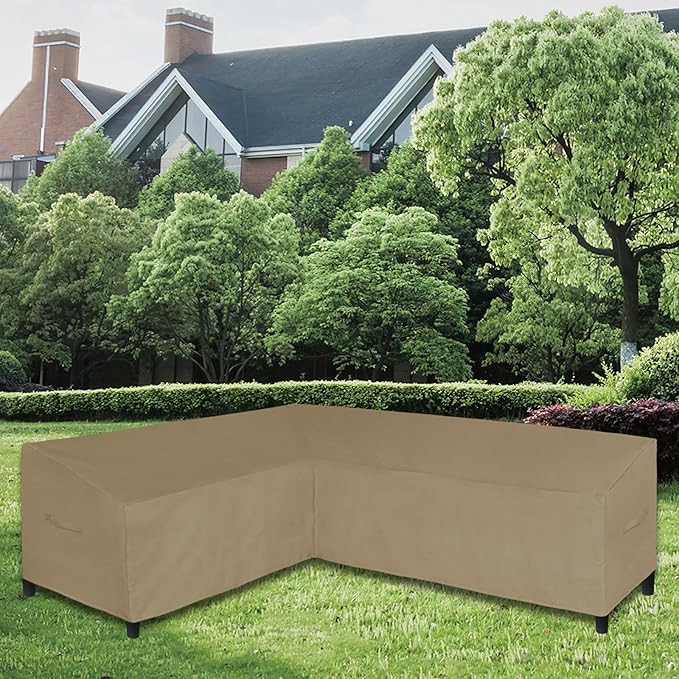 Easy-Going Patio L-Shaped Sectional Sofa Cover, 85"X110" Waterproof Heavy Duty Outdoor Garden Furniture Cover with Air Vent (Left Facing, Camel)