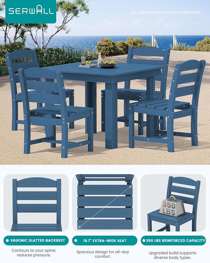 SERWALL HDPE Outdoor Square Dining Set for 4 | with Armless Chair Seat