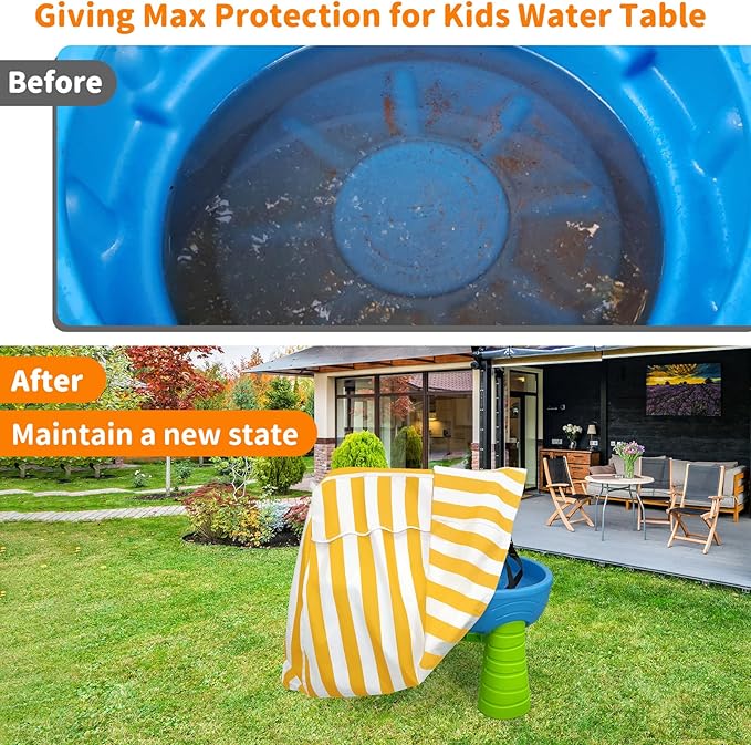 AKEfit Kids Water Table Cover Fits Rain Showers Splash Pond Water Table for Toddlers, Waterproof Dustproof Outdoor Toys Cover, Yellow White