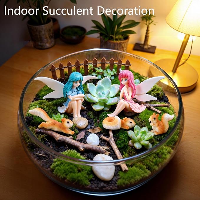 Fairy Garden Figurines for Outdoor: 14-Piece Miniature Resin Mushroom Squirrel Fence Set - Sun and Rain-Resistant Colors Stay Bright - Ideal for Gardening and Miniature Landscape Enthusiasts
