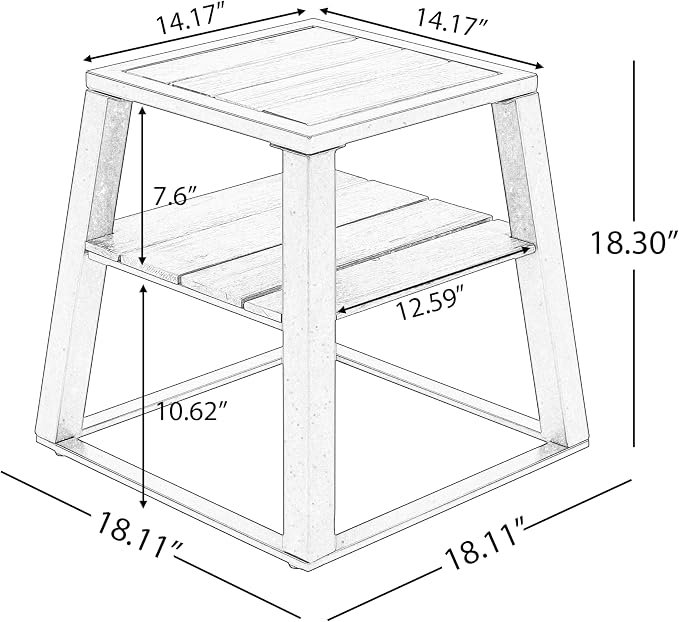 Christopher Knight Home Tova 2-Tier Acacia Wood Outdoor Side Table, Decorative Square Small Accent Table with Slatted Design, Weather Resistant Patio End Table with Iron Frame for Balcony, Teak+White