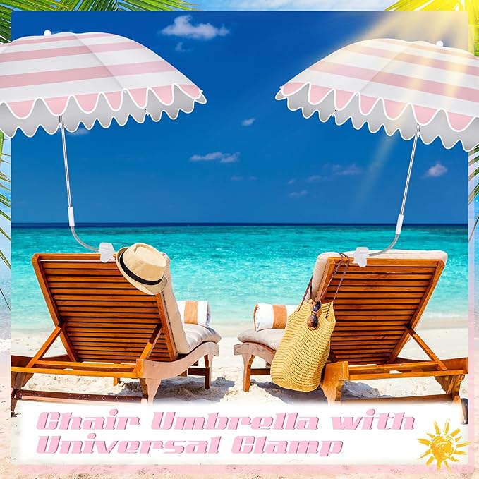 Abbylike 2 Pcs Scalloped Chair Umbrella with Universal Adjustable Clamp 38'' Portable Wheelchair Umbrella UPF 50+ Camping Chair Parasol with Bag for Outdoor Patio Lawn