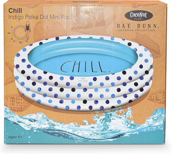 Rae Dunn x CocoNut Float Indigo Polka Dot Mini Pool - Chill Theme - Inflatable Swimming Pool for Kids - Great Splash Pool for Backyard, Summer Parties & Swim Events