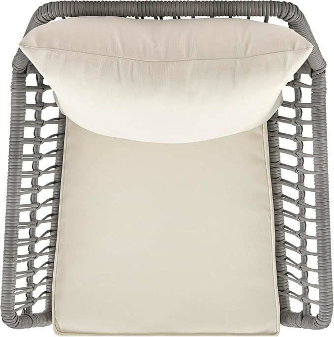 Manhattan Comfort Cannes 3-Piece Patio Conversation Set, Outdoor Furniture | Includes Modern Cushioned Rope Wicker Chairs & End Table, Removable & Washable Cushions, Tempered Glass Tabletop, Cream