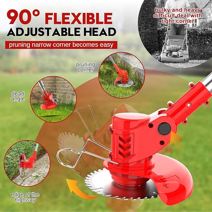 6 inch Electric Stringless Weed Wacker Metal Blade, Electric Weed Trimmer Eater Battery Powered 4000mAh 21V, 3 in 1 Cordless No String Grass Trimmer Mini Mower Edger Brush Cutter,Garden Weed Tool