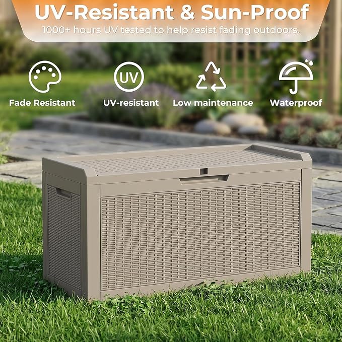 70 Gallon Waterproof Outdoor Storage Box,Deck Boxs for Outdoor and Indoor Use,Deck Storage Box for Picnic Supplies,Gardening Tools,Lockable and Easy to Install