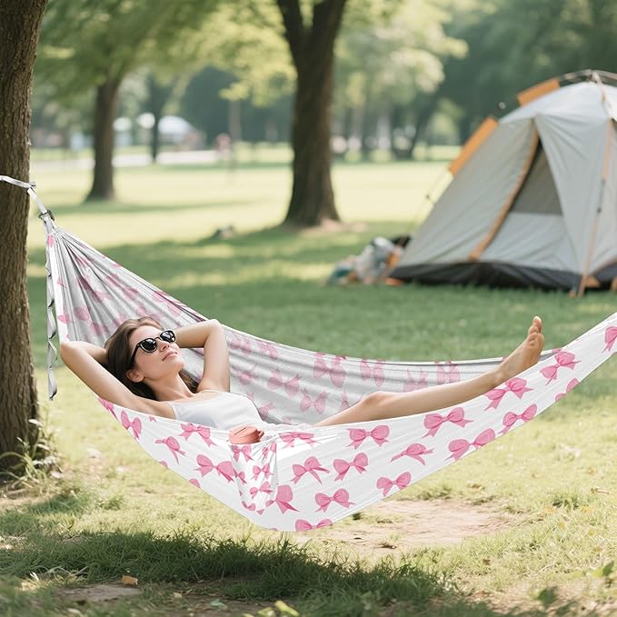 Camping Hammock Outdoor Hammocks for Outside Bow White Beach Trees Portable Lightweight with Pockets Tree Straps Indoor