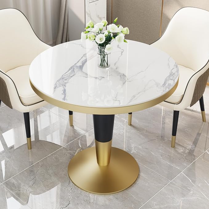 ZL ZELing Round Sintered Stone Table Top 31",Replacement Table Top for Indoor & Outdoor - Heat/Scratch Resistant Waterproof Ceramic DIY Desktop,Patio/Balcony/Bistro/Café & Dining Room (White)